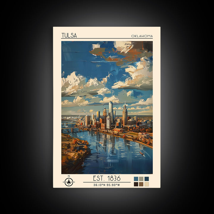 Tulsa Travel Poster, Framed Canvas Print, Retro Travel Poster, City Wall Art, Travel Print, Travel Wall Art, Wall Art, Landscape Art