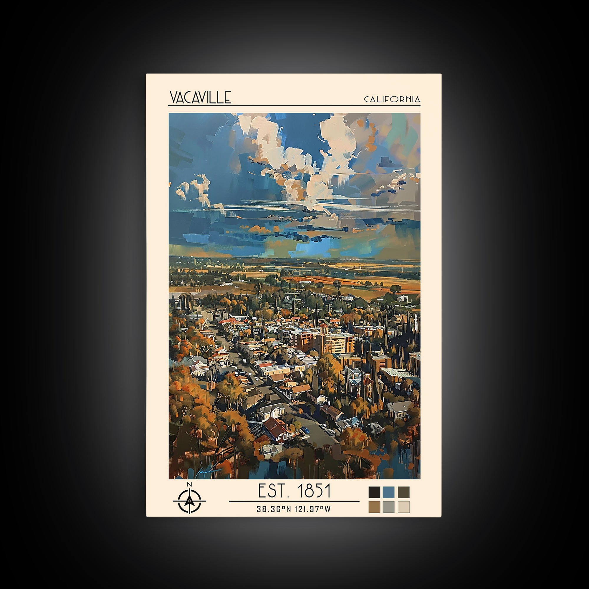 Vacaville Travel Poster, Framed Canvas Print, Travel Prints, Landscape Art, Vintage Travel Art, Vintage City Poster, Vintage Posters