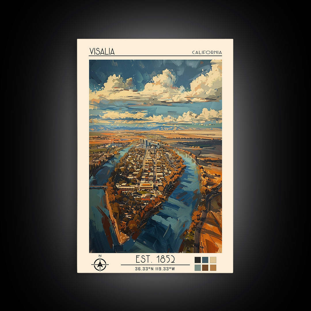 Visalia Travel Poster, Framed Canvas Print, City Travel Poster, Travel Wall Art, Retro Wall Art, Gallery Wall Set, City Illustration