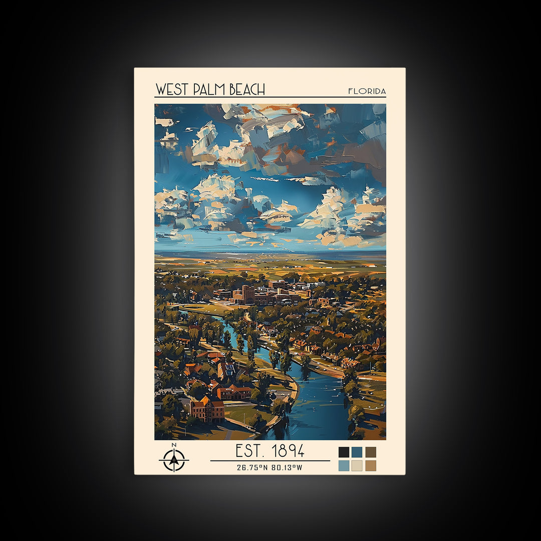 West Palm Beach Travel Poster, Canvas Print, Travel Wall Art, City Wall Art, Home Office Decor, Travel Posters, Mid Century Wall Art