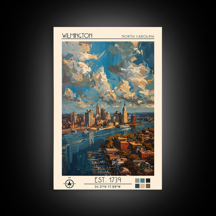 Wilmington Travel Poster, Framed Canvas Print, Travel Prints, Landscape Art, Travel Posters, Vintage City Poster, City Travel Poster