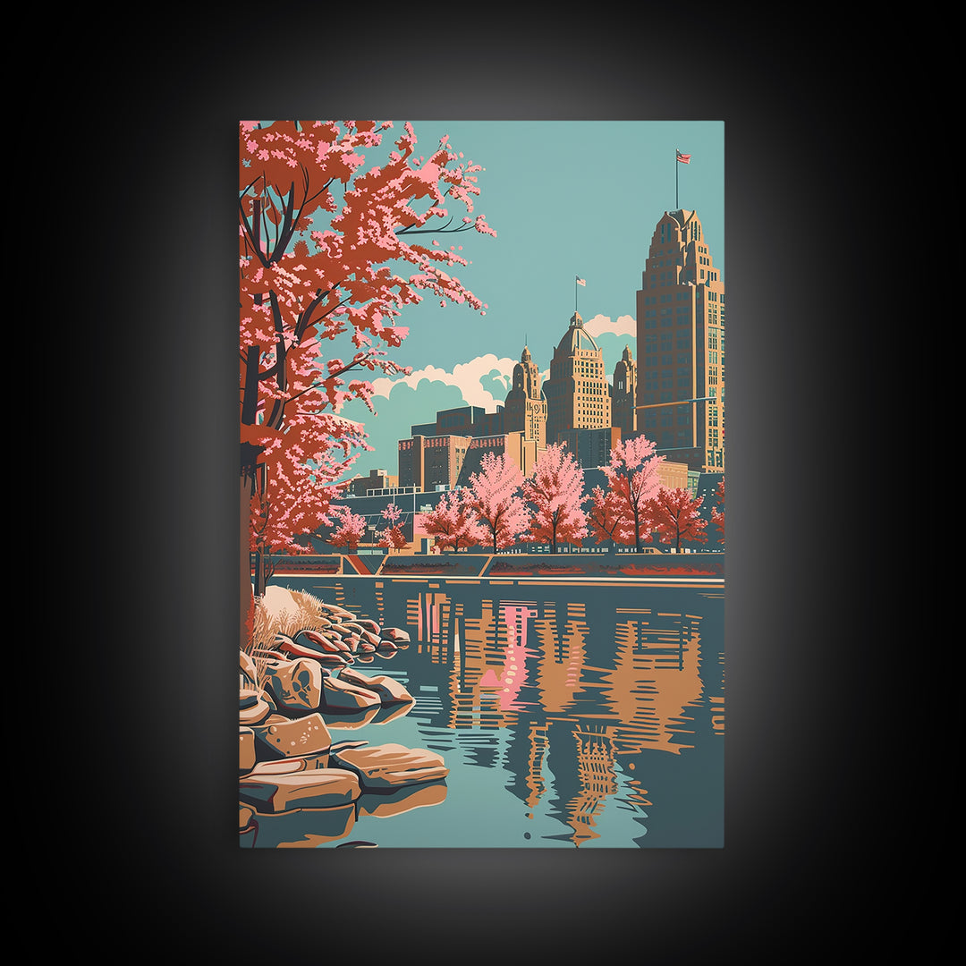 Buffalo Travel Poster, Canvas Print, Travel Prints, Landscape Art, Wanderlust Gift, Vintage Travel Print, Travel Posters, Poster Art