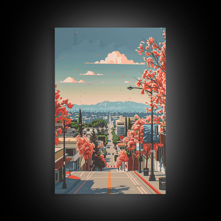 Burbank Travel Poster, Canvas Print, Travel Prints, Landscape Art, Home Decor, City Wall Art, Travel Wall Decor, Retro Travel Poster