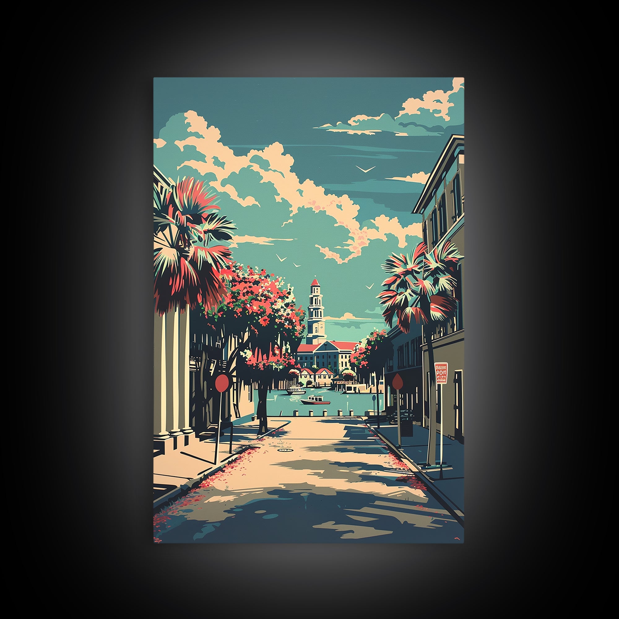 Charleston Travel Poster, Framed Canvas Print, City Travel Poster, Travel Wall Art, Travel Posters, Poster Art, Watercolor Cityscape