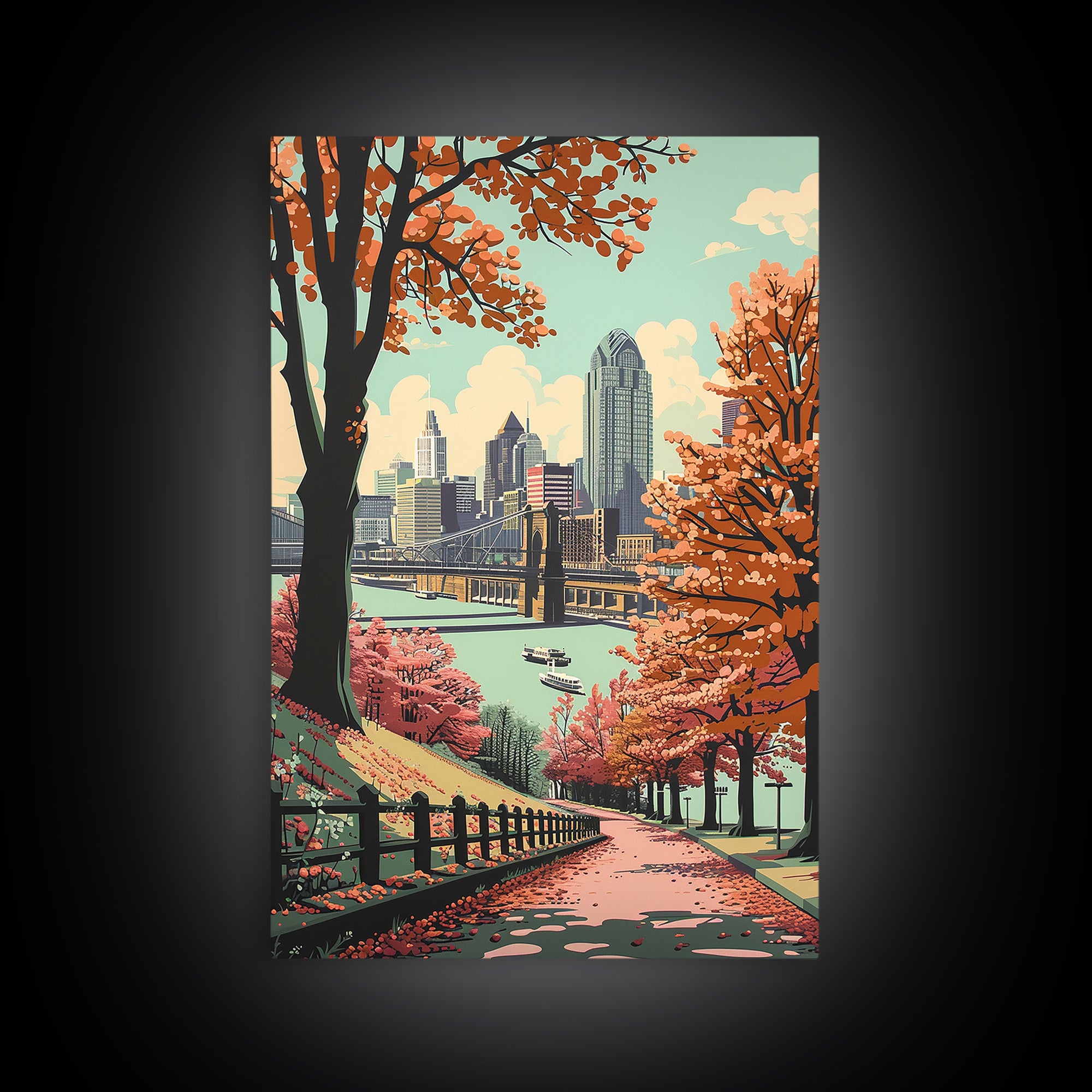 Cincinnati Travel Poster, Framed Canvas Print, Travel Wall Decor, Minimalist Poster, Fine Art Print, City Illustration, Travel Decor
