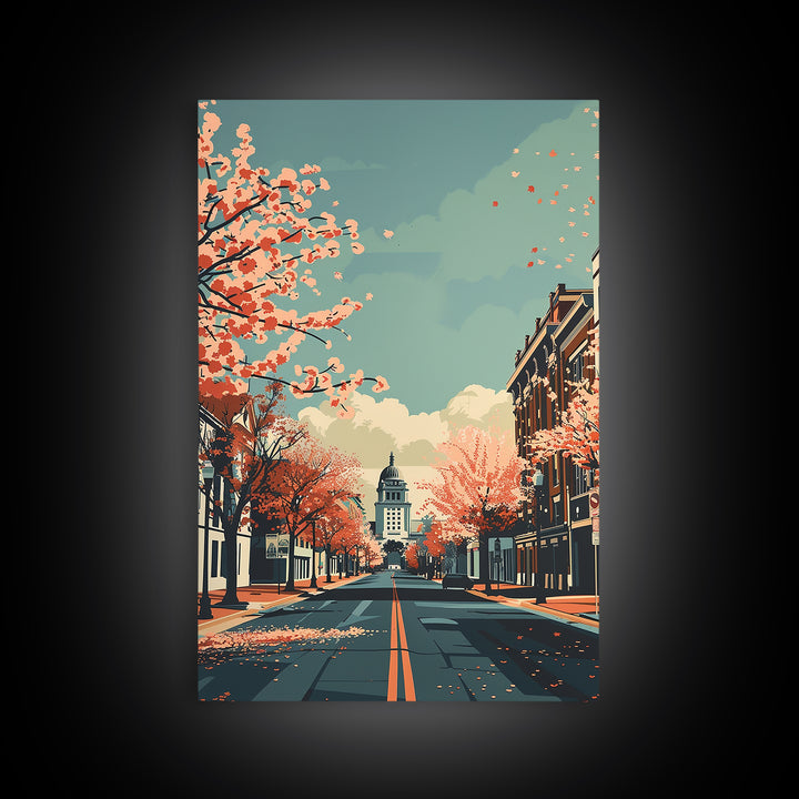Columbia Missouri Travel Poster, Canvas Print, Travel Wall Art, City Wall Art, Retro Travel Print, Fine Art Print, Colorful Wall Art