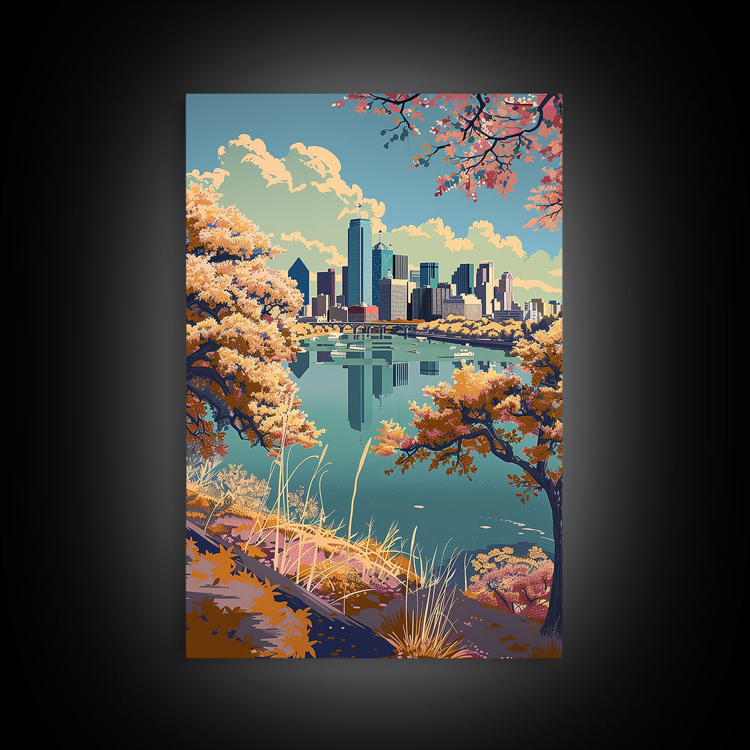 Dallas Travel Poster, Canvas Print, Retro Travel Poster, City Wall Art, Fine Art Print, City Art Print, Art Print, Colorful Wall Art
