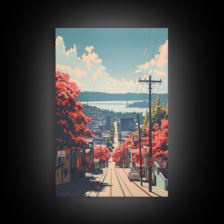 Daly City Travel Poster, Framed Canvas Print, Retro Travel Poster, City Wall Art, Landscape Art, Travel Art Print, Colorful Wall Art