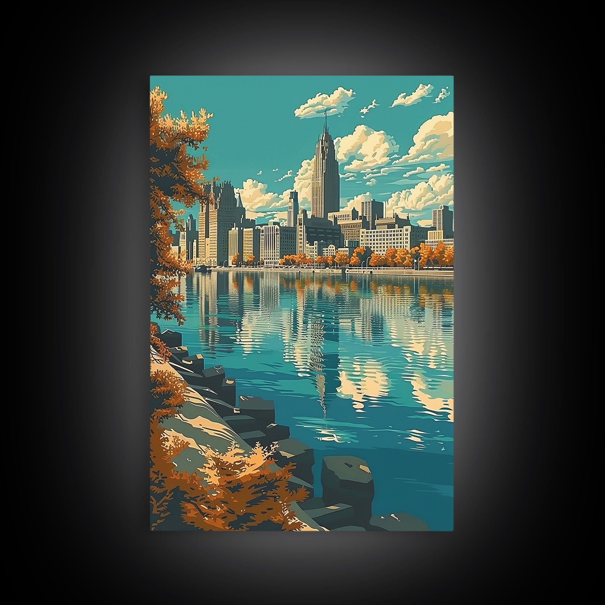 Detroit Travel Poster, Framed Canvas Print, Poster Print, Travel Wall Art, Travel Decor, City Travel Poster, Travel Prints, Wall Art