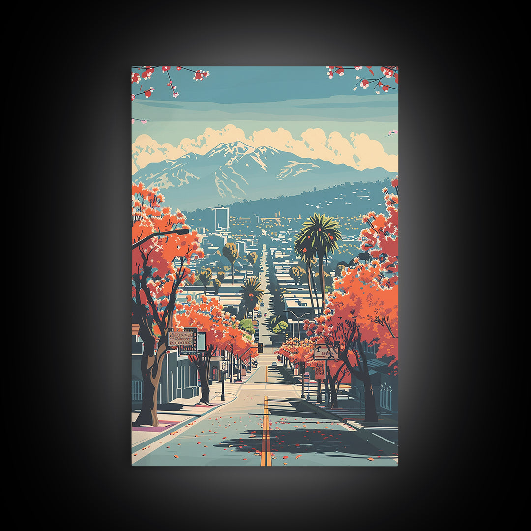 El Monte Travel Poster, Framed Canvas Print, City Travel Poster, Travel Wall Art, Watercolor Cityscape, City Illustration, Art Print