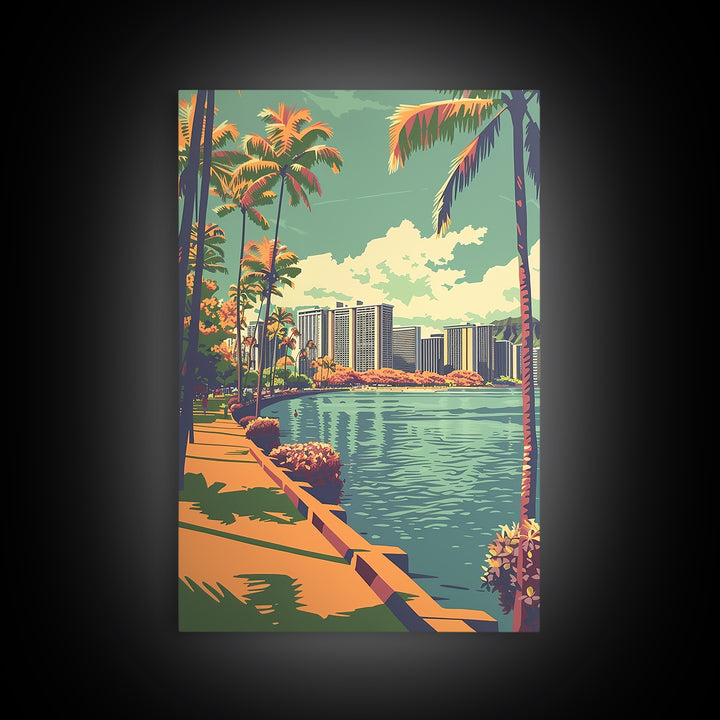 Honolulu Travel Poster, Framed Canvas Print, Travel Art Print, Modern Wall Decor, Travel Posters, Retro Wall Art, Retro Travel Print