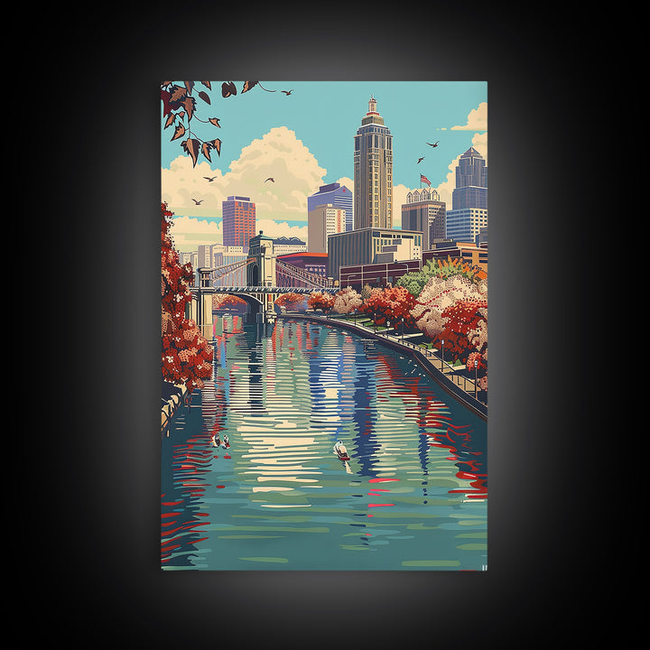 Indianapolis Travel Poster, Framed Canvas Print, Travel Prints, Landscape Art, Colorful Wall Art, Poster Art, Travel Decor, Wall Art