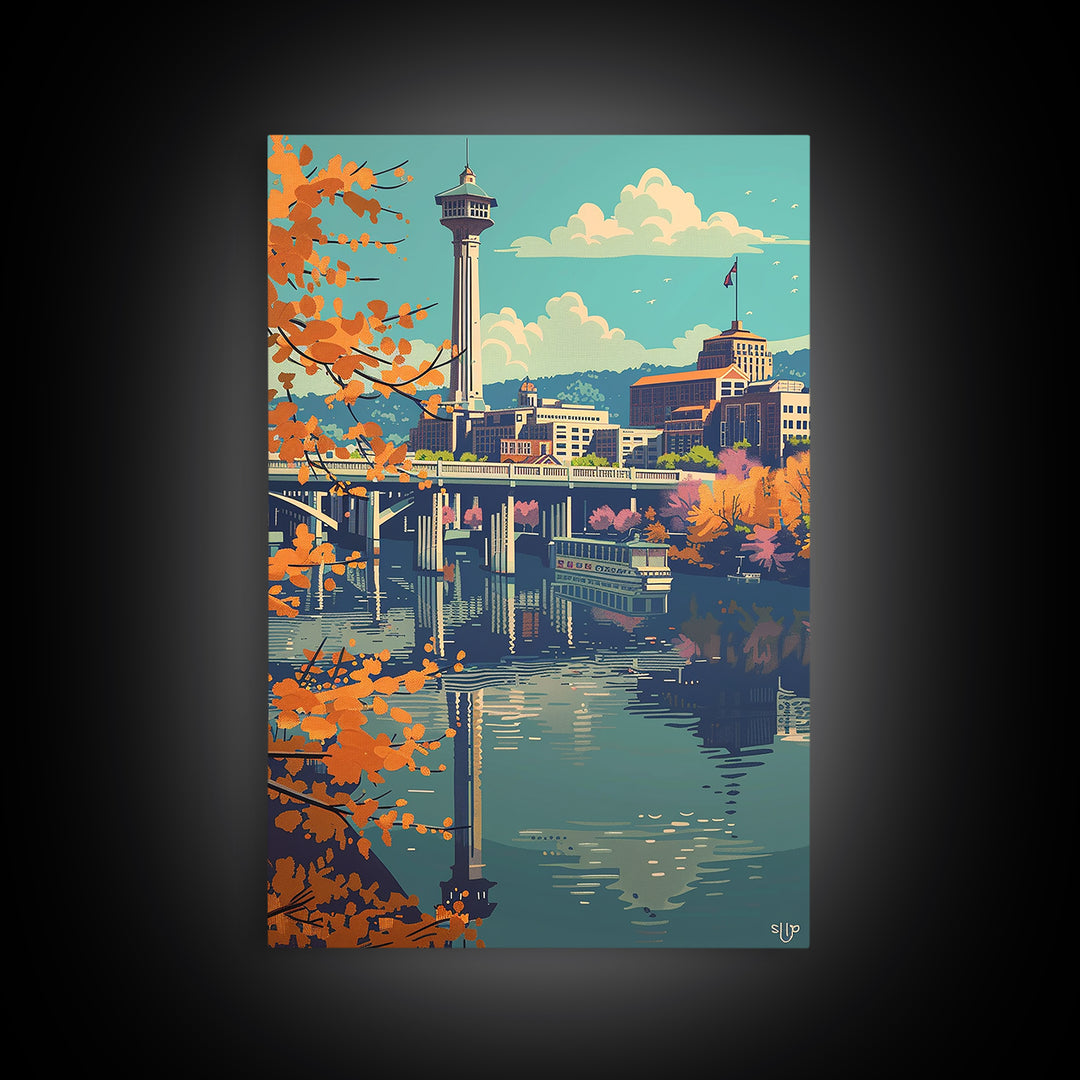 Knoxville Travel Poster, Framed Canvas Print, Travel Wall Art, City Wall Art, City Illustration, Colorful Wall Art, Travel Art Print