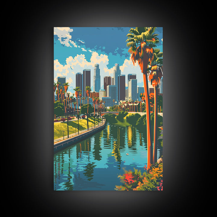 Los Angeles Travel Poster, Framed Canvas Print, City Art Print, Travel Wall Art, Art Print, Retro Travel Print, Vintage Travel Print