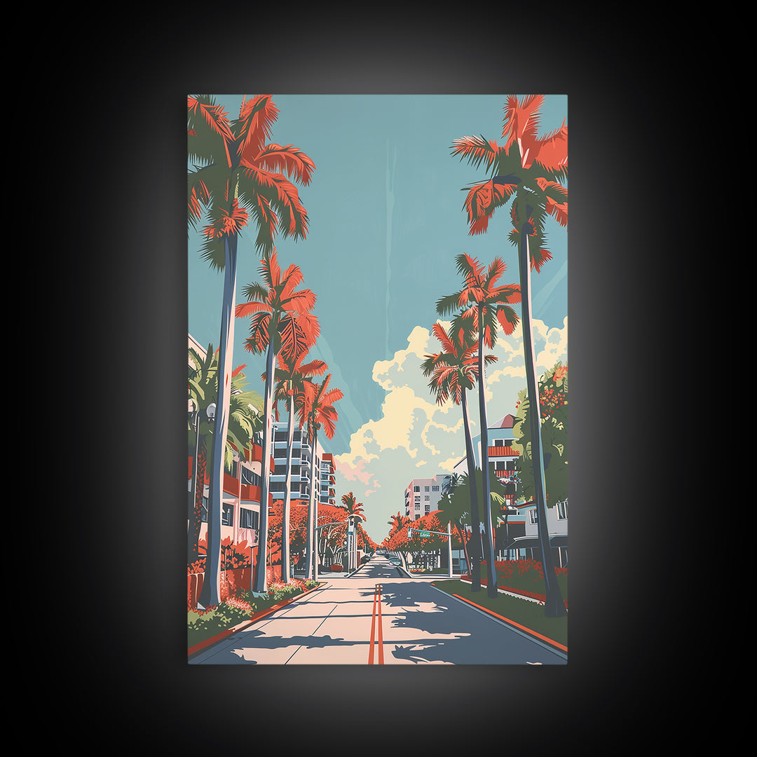 Miami Gardens Travel Poster, Framed Canvas Print, Vintage Travel Print, City Wall Art, Vintage Poster, Wanderlust Gift, Travel Print