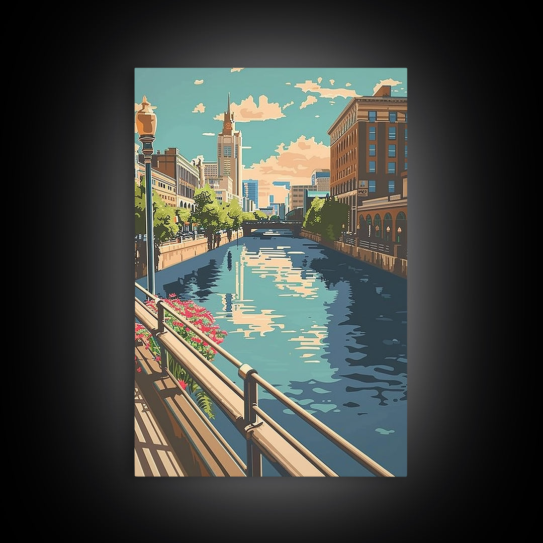 Milwaukee Travel Poster, Framed Canvas Print, Travel Wall Art, City Wall Art, City Travel Poster, Travel Print, Vintage Travel Print
