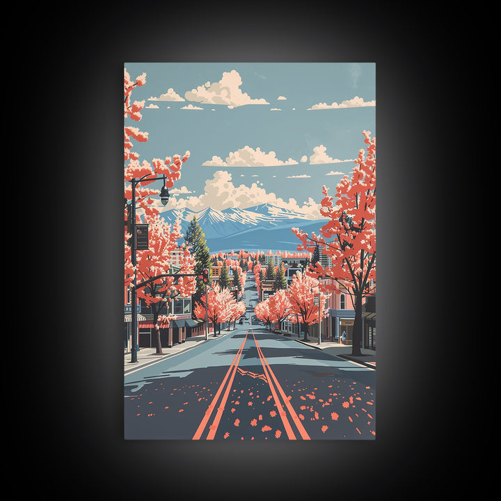 Nampa Travel Poster, Framed Canvas Print, Retro Travel Poster, City Wall Art, Watercolor Cityscape, Travel Prints, Modern Wall Decor