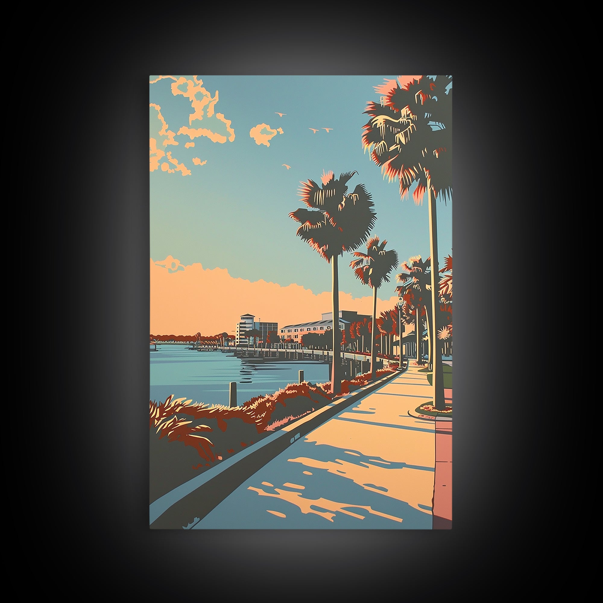 Palm Bay Travel Poster, Framed Canvas Print, Retro Travel Poster, City Wall Art, Wall Art, Poster Print, Travel Prints, Travel Print