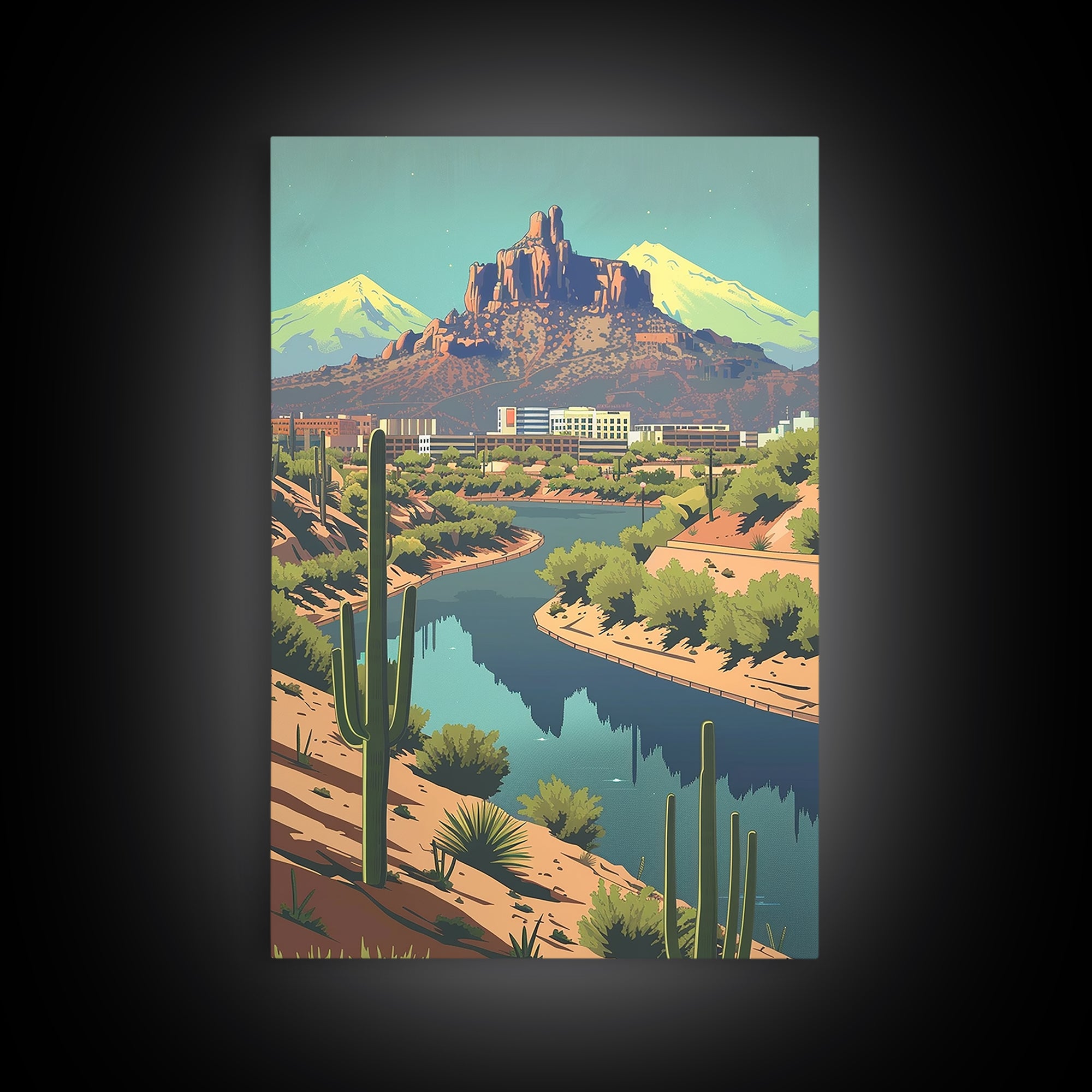 Peoria Travel Poster, Framed Canvas Print, Travel Prints, Landscape Art, Vintage Travel Print, City Illustration, City Travel Poster