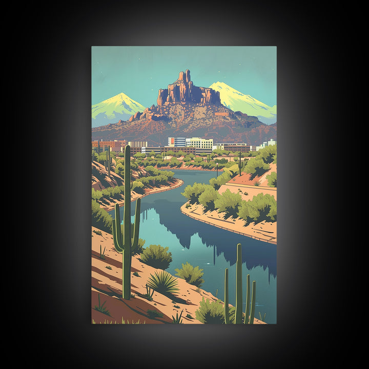 Peoria Travel Poster, Framed Canvas Print, Travel Prints, Landscape Art, Vintage Travel Print, City Illustration, City Travel Poster