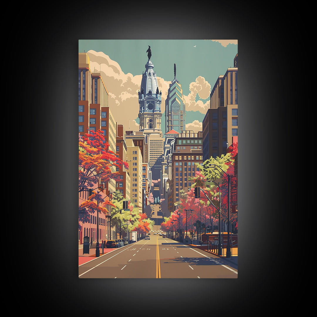 Philadelphia Travel Poster, Canvas Print, Retro Travel Poster, City Wall Art, Travel Art Print, Vintage Travel, Mid Century Wall Art