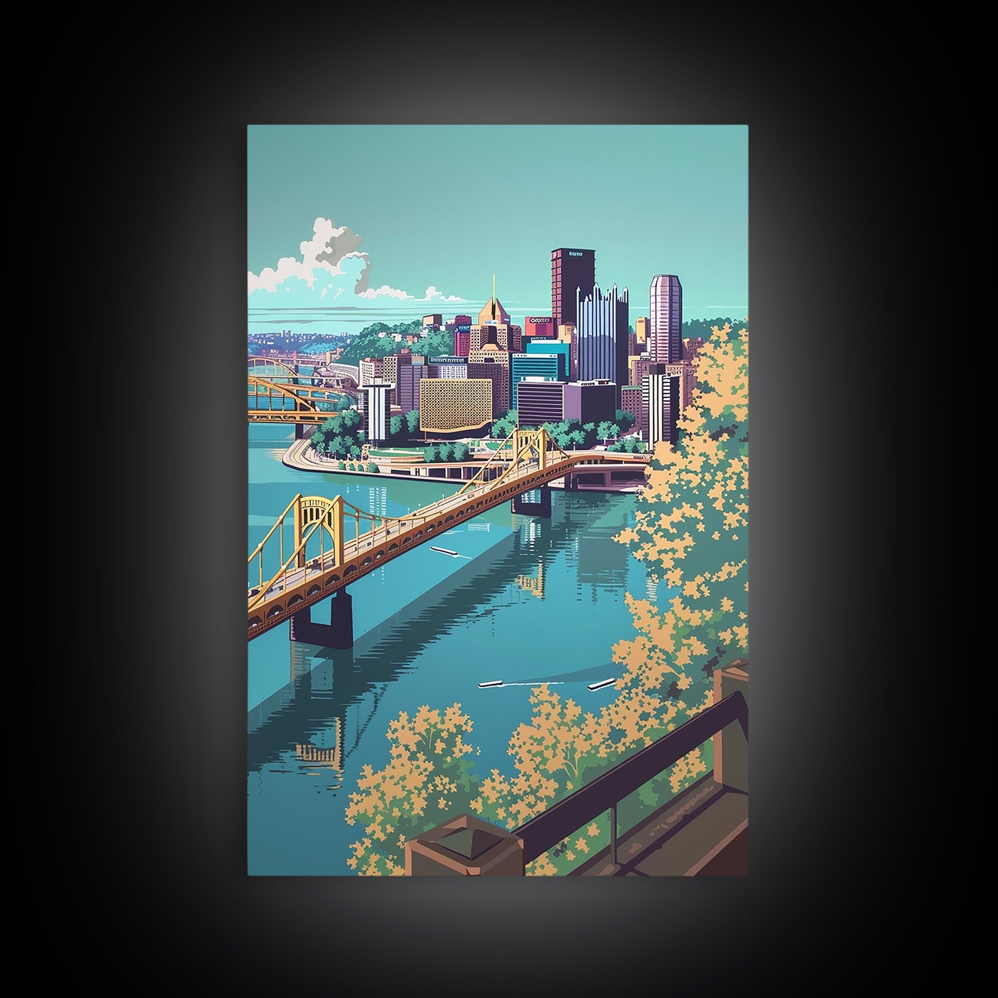 Pittsburgh Travel Poster, Framed Canvas Print, City Art Print, Travel Wall Art, Retro Travel Print, Minimalist Poster, Travel Prints