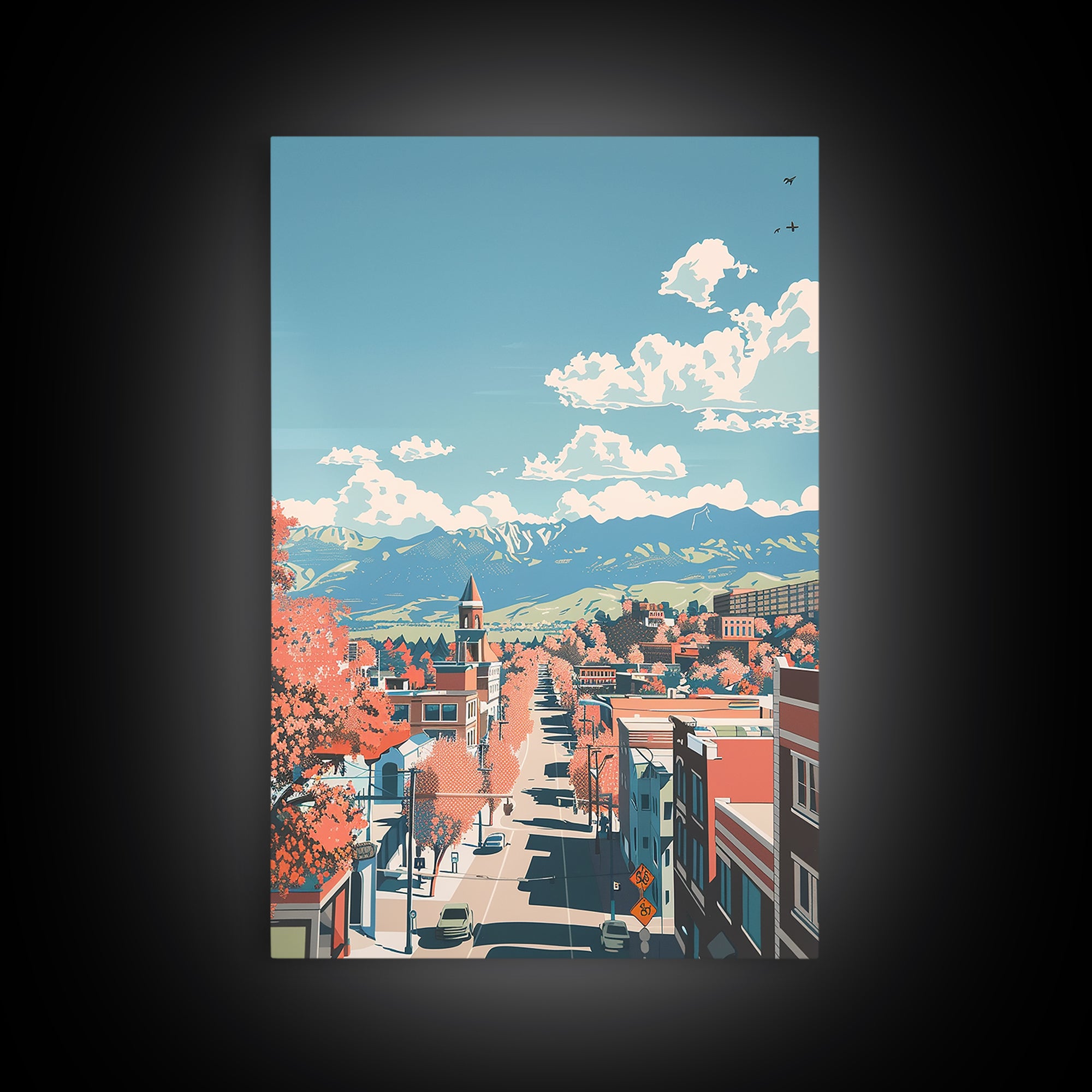 Pueblo Travel Poster, Framed Canvas Print, Travel Wall Decor, Minimalist Poster, City Art Print, City Illustration, Travel Art Print
