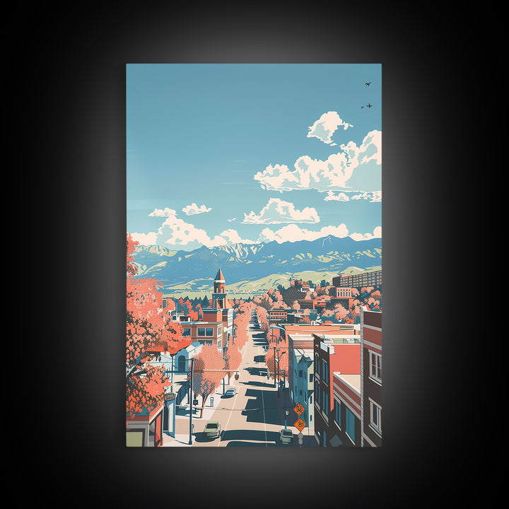Pueblo Travel Poster, Framed Canvas Print, Travel Wall Decor, Minimalist Poster, City Art Print, City Illustration, Travel Art Print