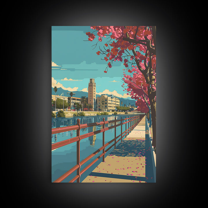 Riverside Travel Poster, Canvas Print, Retro Travel Poster, City Wall Art, Vintage Poster, Vintage City Poster, Mid Century Wall Art