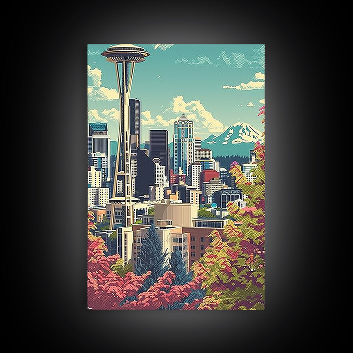 Seattle Travel Poster, Framed Canvas Print, Retro Travel Poster, City Wall Art, City Art Print, Mid Century Wall Art, Vintage Travel