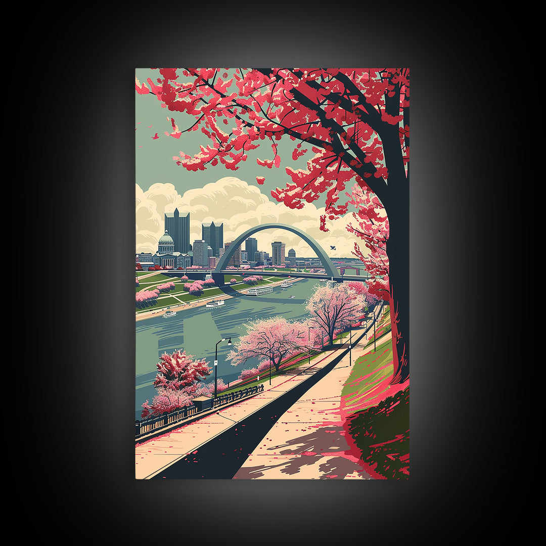 St Louis Travel Poster, Framed Canvas Print, Retro Travel Poster, City Wall Art, Wanderlust Gift, City Travel Poster, Retro Wall Art