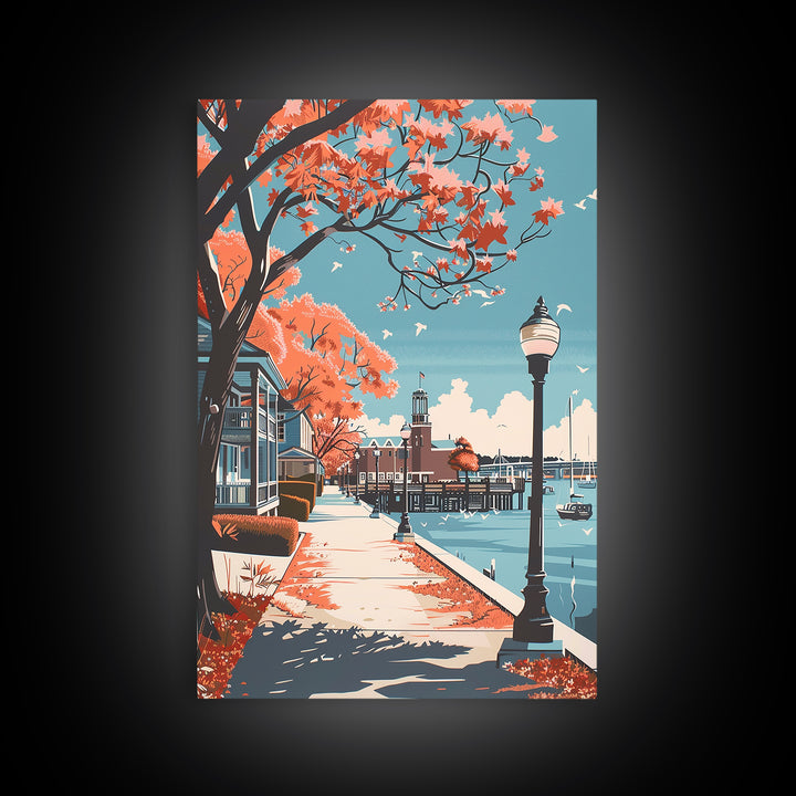 Wilmington Travel Poster, Framed Canvas Print, Retro Travel Poster, City Wall Art, Travel Posters, City Illustration, Fine Art Print