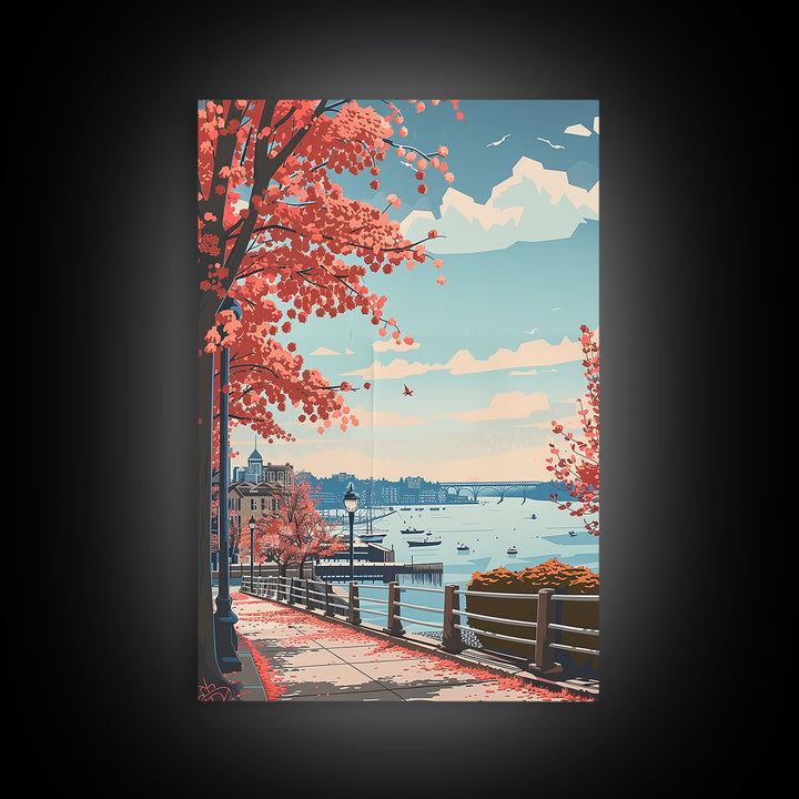 Woodbridge Travel Poster, Framed Canvas Print, City Art Print, Travel Wall Art, Travel Wall Decor, Travel Prints, Retro Travel Print