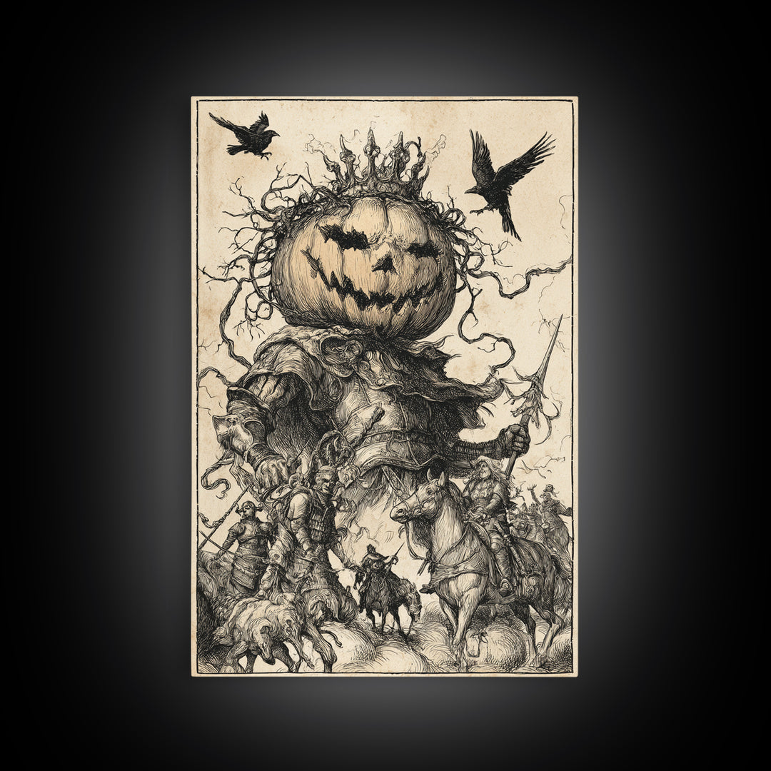The Jack-O'-Lantern King, Renaissance Engraving Art, Vertical Wall Art, Gothic Horror Wall Art, Canvas Print, Halloween Wall Art