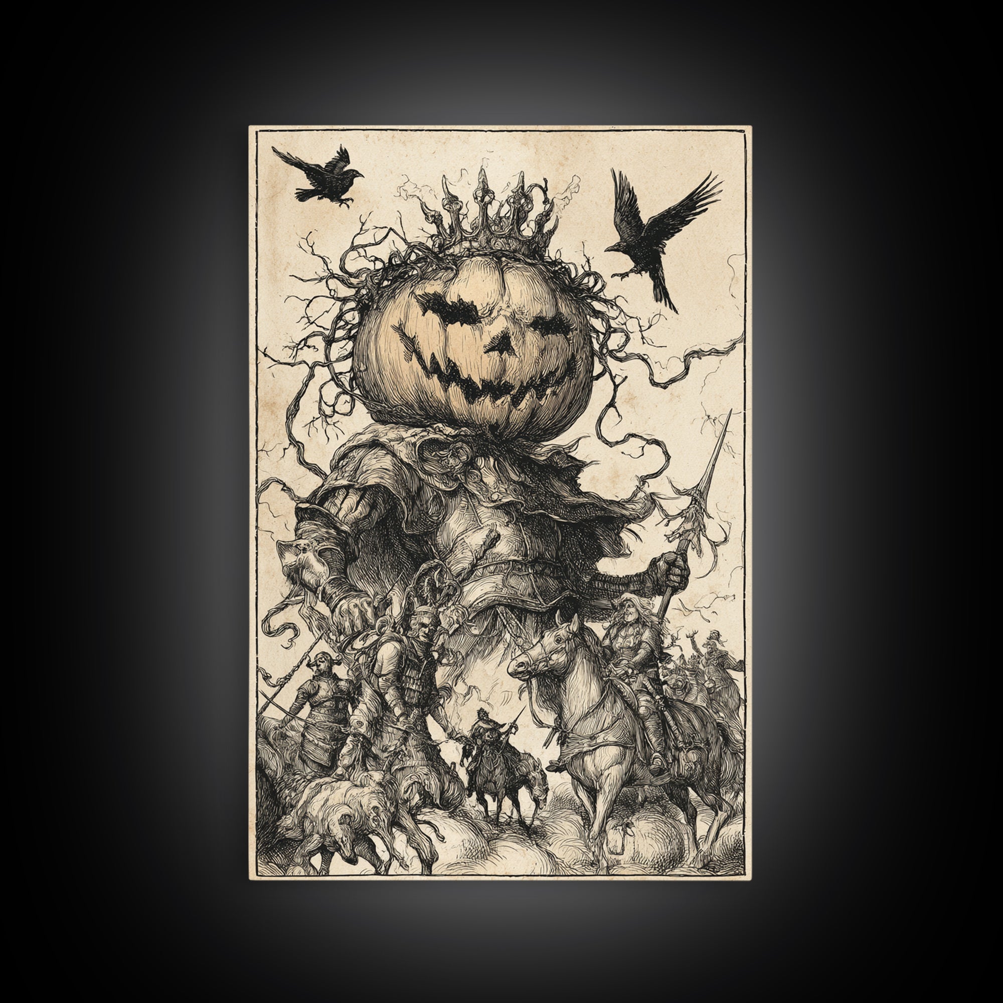 The Jack-O'-Lantern King, Renaissance Engraving Art, Vertical Wall Art, Gothic Horror Wall Art, Canvas Print, Halloween Wall Art