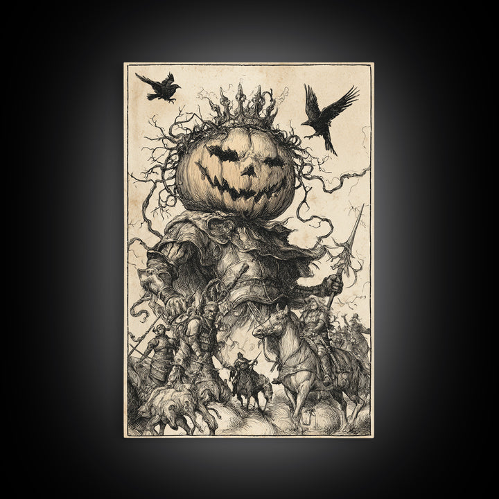The Jack-O'-Lantern King, Renaissance Engraving Art, Vertical Wall Art, Gothic Horror Wall Art, Canvas Print, Halloween Wall Art