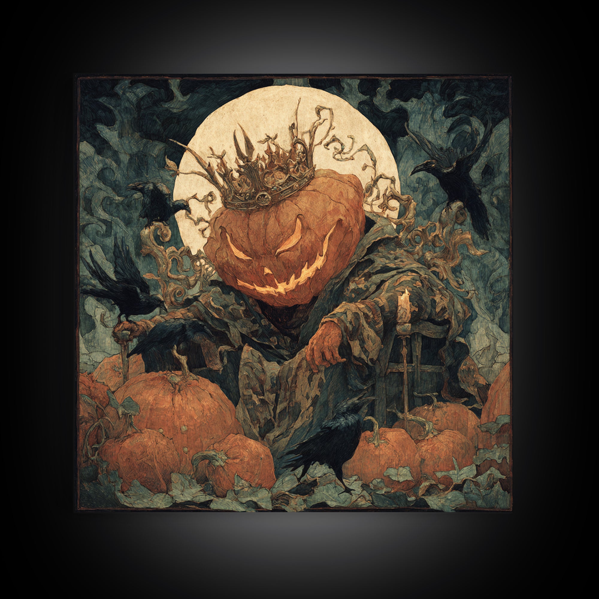 The Jack-O'-Lantern King, Dark Symbolist Art, Square Wall Art, Dark Fantasy Wall Art, Framed Canvas Print, Halloween Wall Art