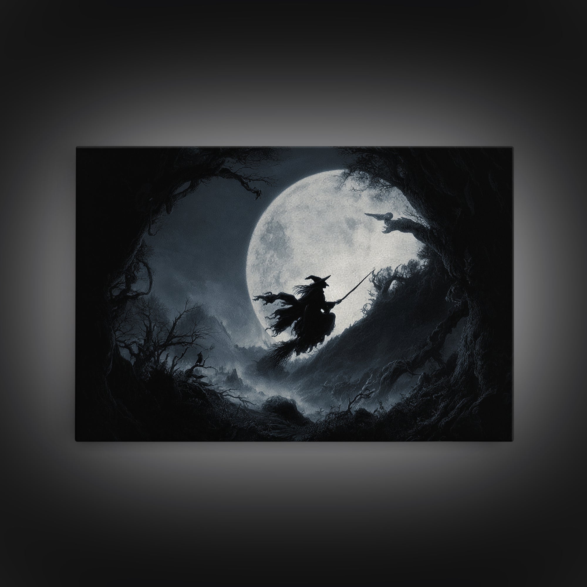The Moonlit Witch, Baroque Witchcraft Art, Landscape Wall Art, Gothic Horror Wall Art, Framed Canvas Print, Halloween Wall Art