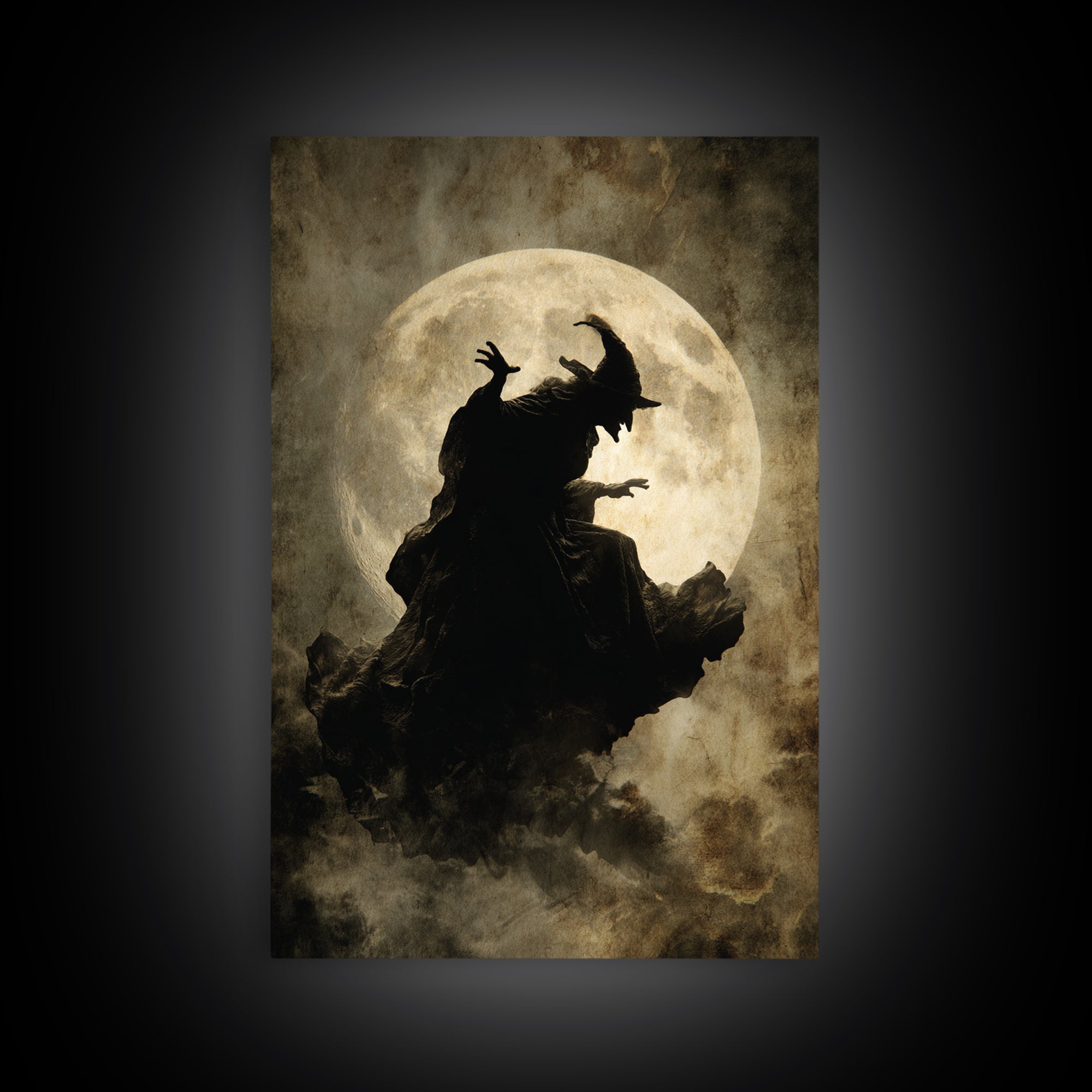 The Moonlit Witch, Dark Romantic Horror Art, Vertical Wall Art, Dark Halloween Decor, Canvas Print, Halloween Wall Art, Macabre Wall Art