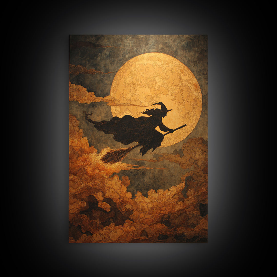 The Moonlit Witch, Visionary Gothic Art, Vertical Wall Art, Dark Fantasy Wall Art, Canvas Print, Halloween Wall Art, Macabre Wall Art
