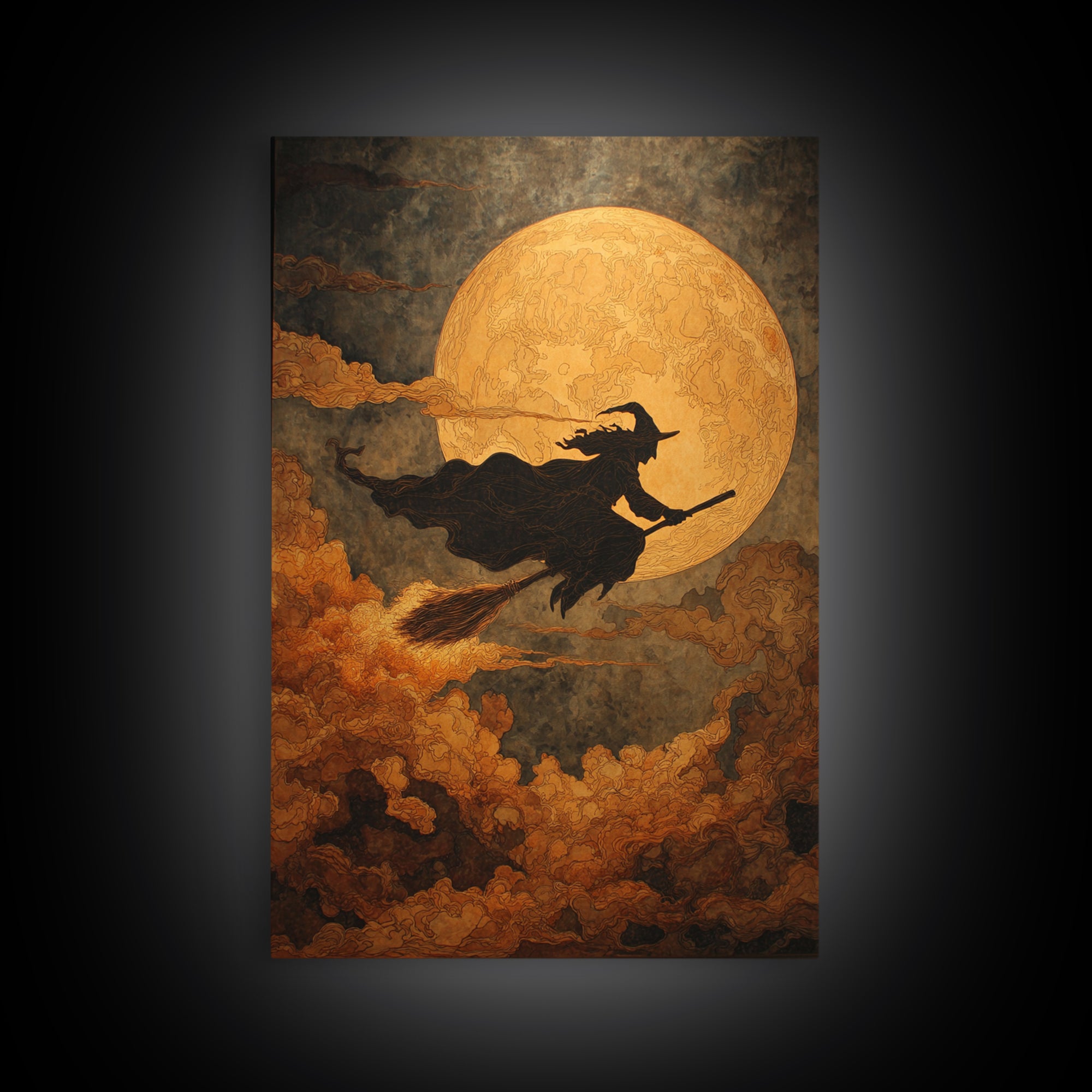 The Moonlit Witch, Visionary Gothic Art, Vertical Wall Art, Dark Fantasy Wall Art, Canvas Print, Halloween Wall Art, Macabre Wall Art