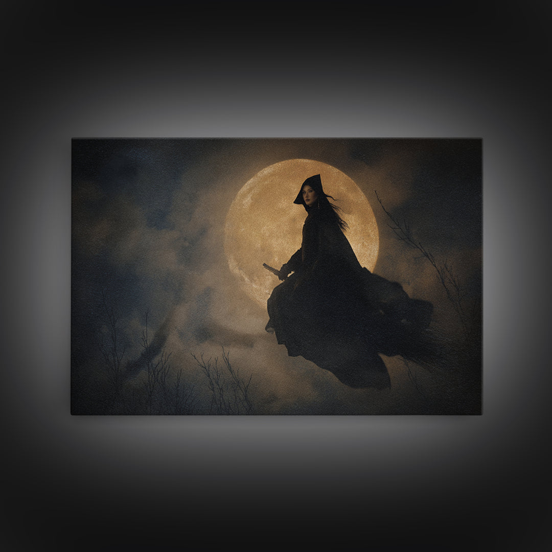 The Moonlit Witch, Romantic Gothic Landscape, Landscape Wall Art, Macabre Wall Art, Framed Canvas Print, Halloween Wall Art