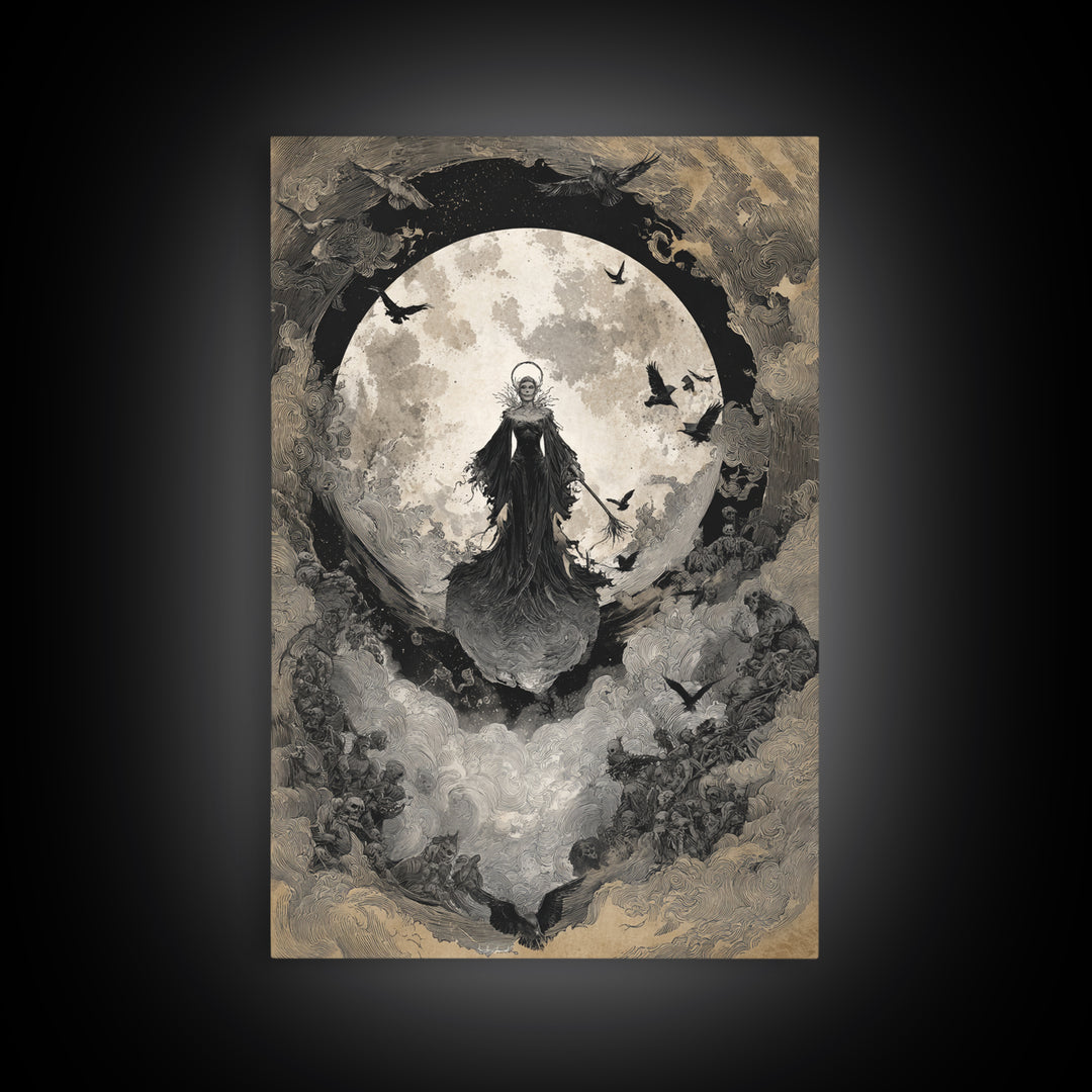 The Moonlit Witch, Decadent Gothic Art, Vertical Wall Art, Gothic Horror Wall Art, Framed Canvas Print, Halloween Wall Art