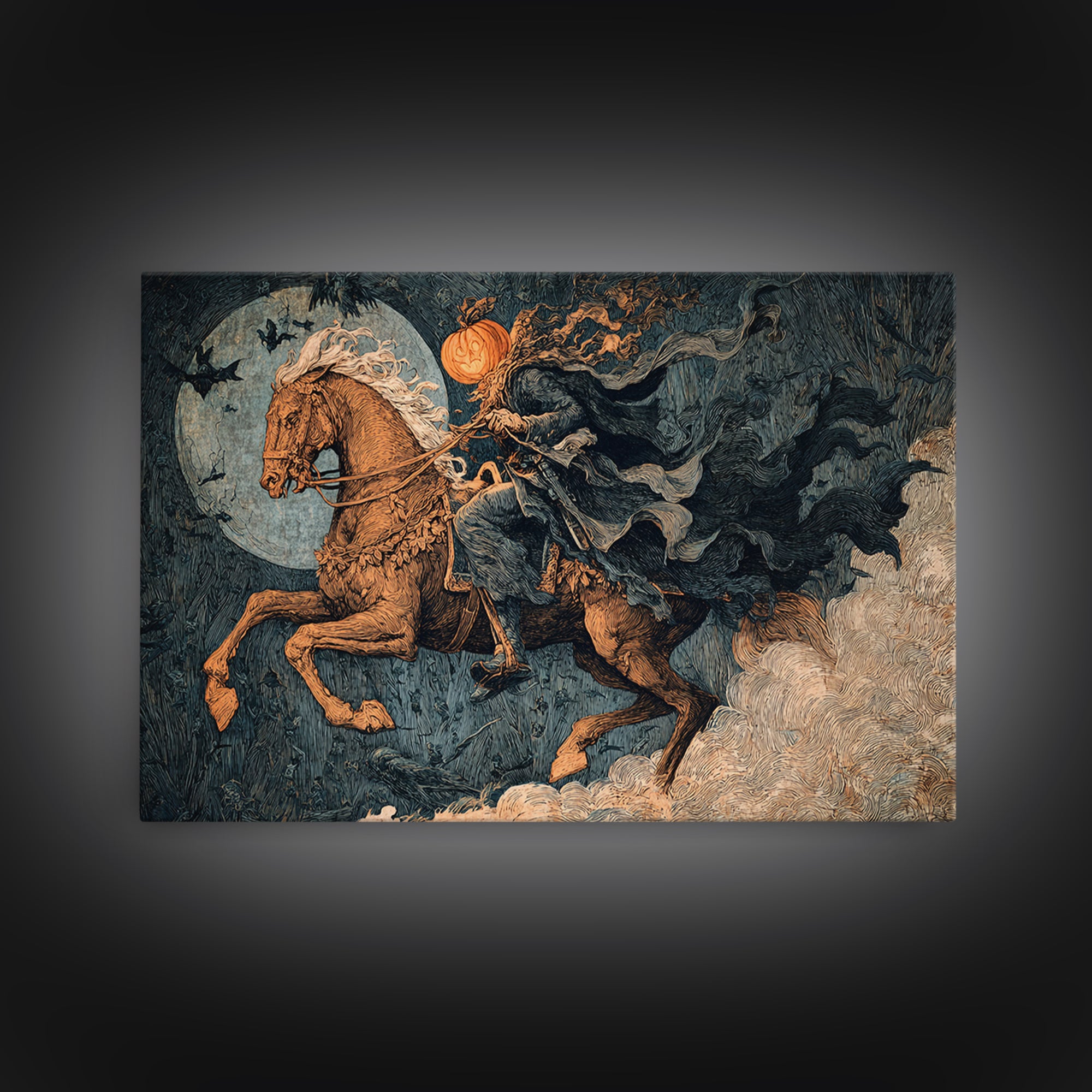 The Headless Horseman, Medieval Grotesque Art, Landscape Wall Art, Gothic Horror Wall Art, Framed Canvas Print, Halloween Wall Art