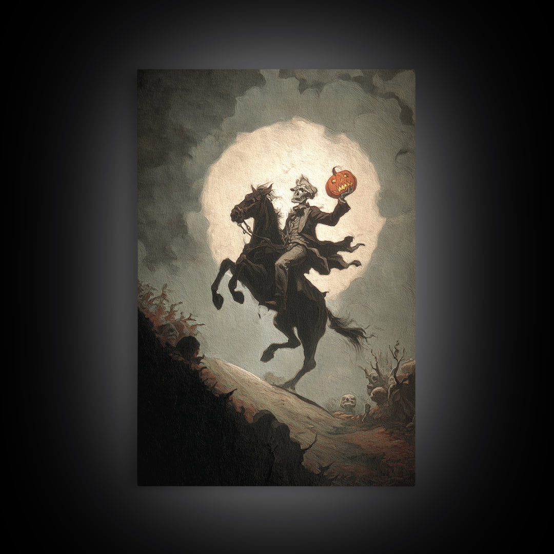 The Headless Horseman, Gothic Nightmare Art, Vertical Wall Art, Dark Halloween Decor, Canvas Print, Halloween Wall Art