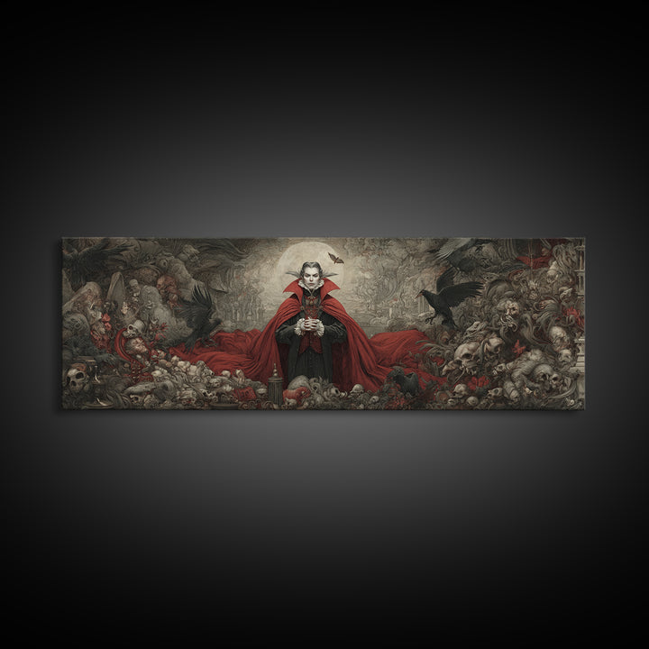 The Crimson Vampire, Medieval Grotesque Art, Extra Wide Wall Art, Gothic Horror Wall Art, Canvas Print, Halloween Wall Art