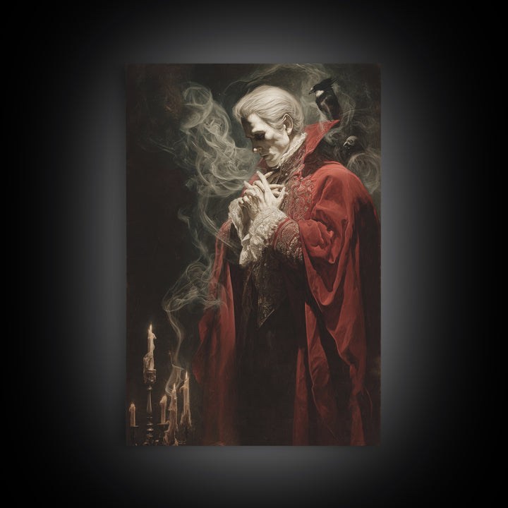 The Crimson Vampire, Dark Renaissance Art, Vertical Wall Art, Dark Fantasy Wall Art, Framed Canvas Print, Halloween Wall Art