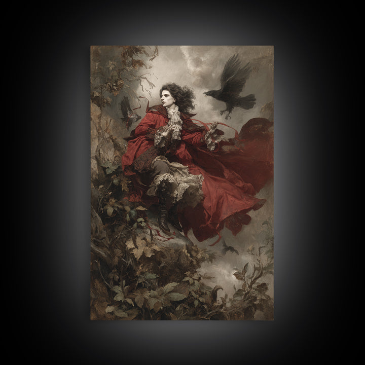 The Crimson Vampire, Baroque Witchcraft Art, Vertical Wall Art, Dark Fantasy Wall Art, Framed Canvas Print, Halloween Wall Art