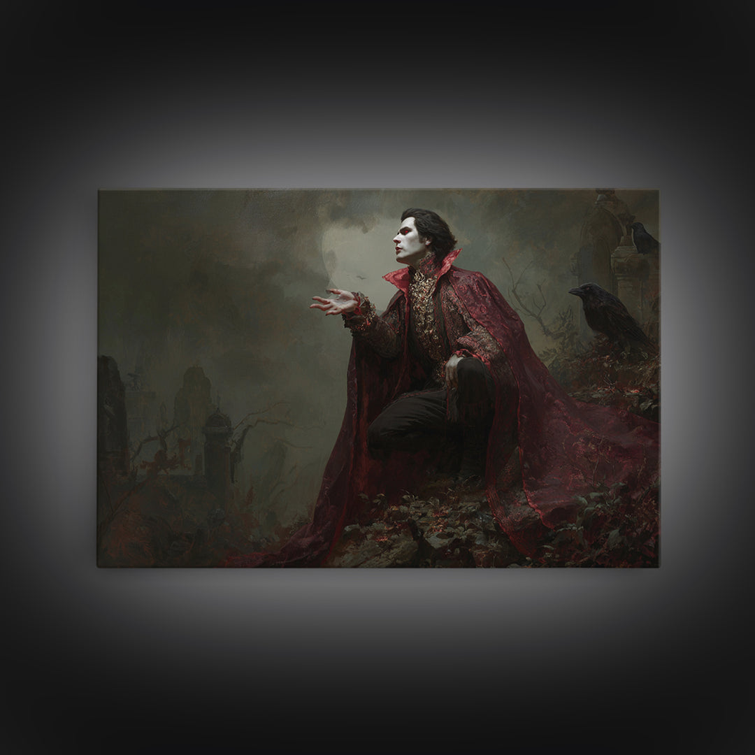 The Crimson Vampire, Romantic Gothic Landscape, Landscape Wall Art, Dark Fantasy Wall Art, Framed Canvas Print, Halloween Wall Art