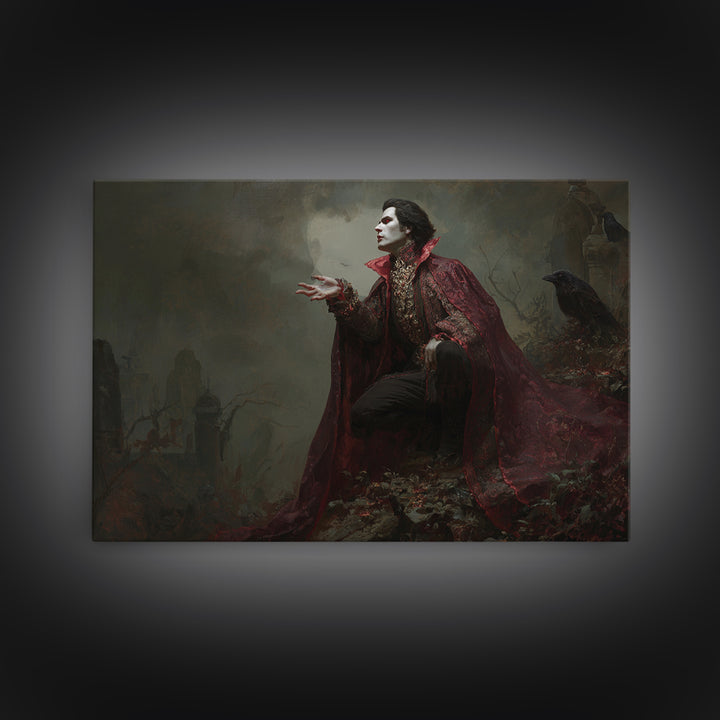 The Crimson Vampire, Romantic Gothic Landscape, Landscape Wall Art, Dark Fantasy Wall Art, Framed Canvas Print, Halloween Wall Art